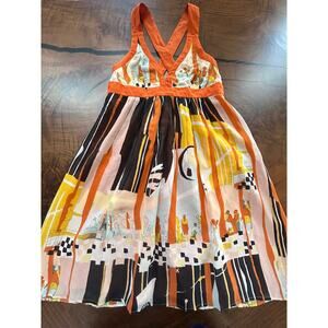 French Connection Rare Abstract Tennis Scene Chiffon Dress -10